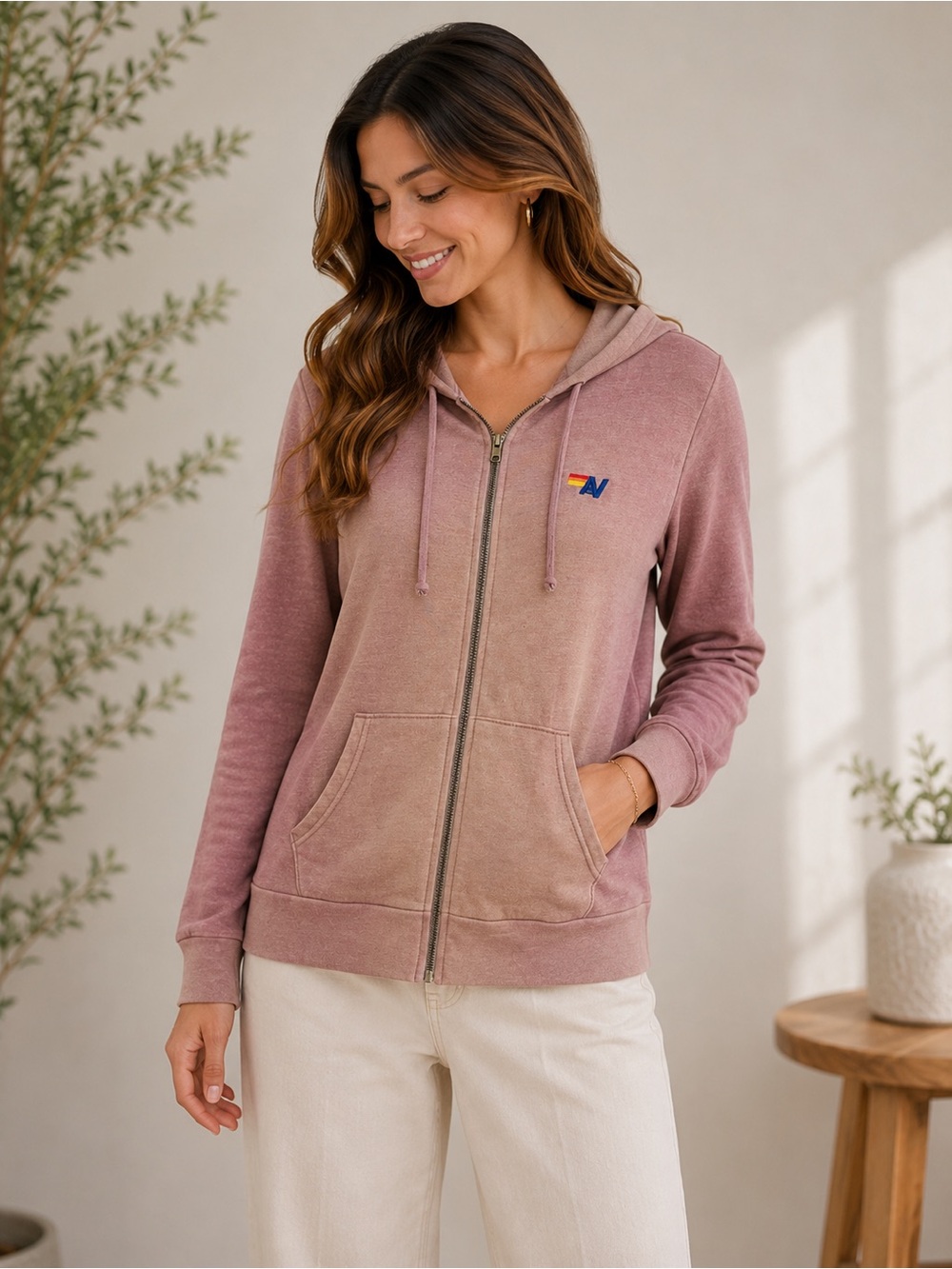 Aviator Nation Pink Ombre Zip Hoodie Women’s Large - Picture 1 of 6